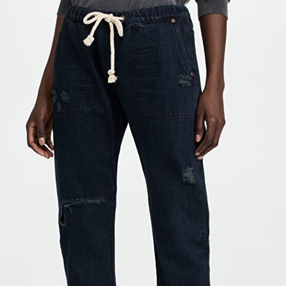 One Teaspoon Fox Black Shabbies Drawstring Boyfriend Jeans NWT Large